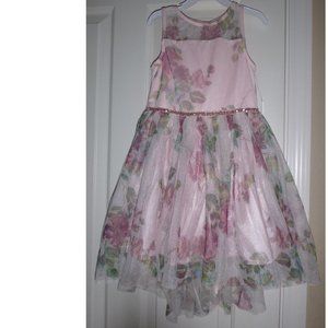 Girls Lilt Pink Hi Lo Sheer Floral Party Dress Size Sm 6/6X Flowers Summer NWT